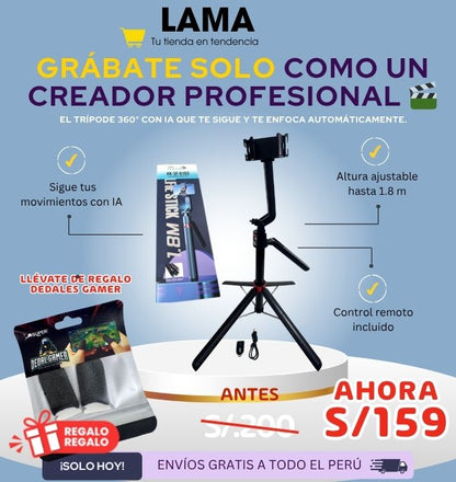 Trípode 360° AI PRO – Grábate solo como un creador profesional