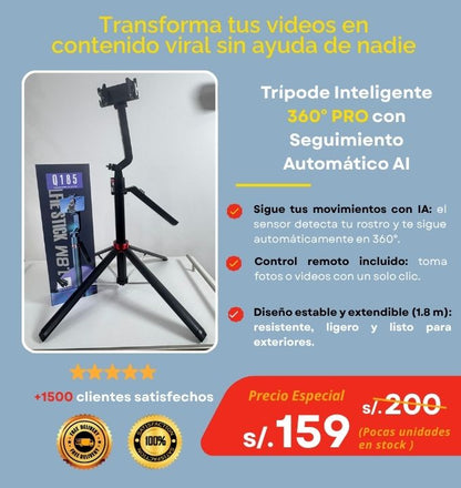Trípode 360° AI PRO – Grábate solo como un creador profesional